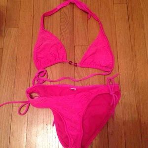 Hot Pink Heart detailed Swimsuit