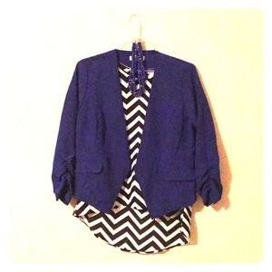 Royal blue blazer with chevron print top