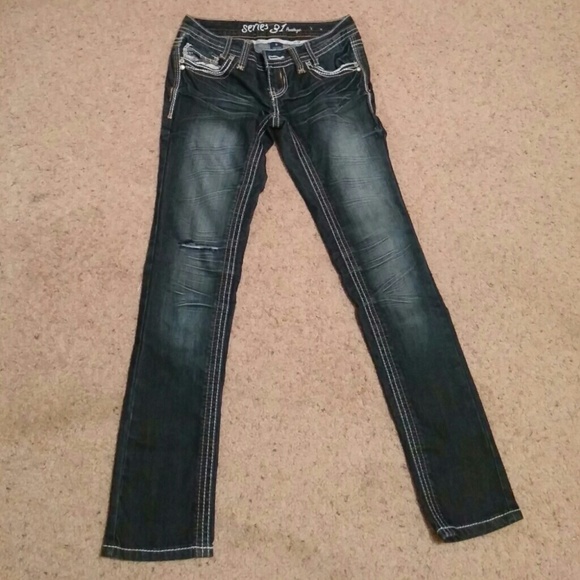 Dark denim blue jeans