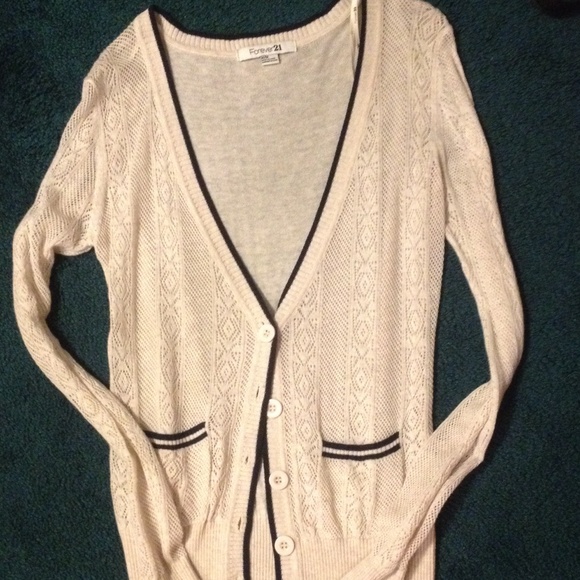 Forever21 crotchet cream and navy cardigan