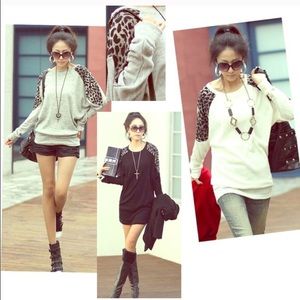 🌟SALE🌟 Leopard print batwing shirt (white)
