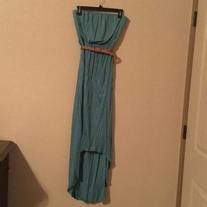 Strapless summer dress with braided belt