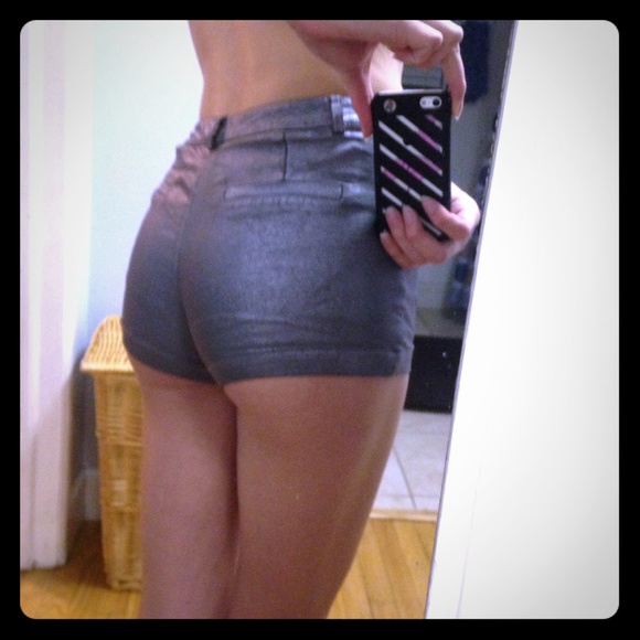 Metallic silver stretchy high waist shorts
