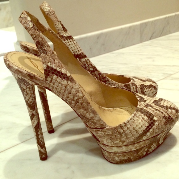 B Brian Atwood sling back snakeskin pumps!