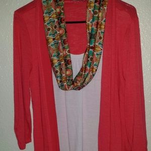 #top with #scarf included.#orangeshirt #whiteshirt