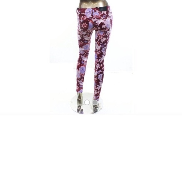 ELSE Red Floral Dyed Denim Jeans Slim Skinny
