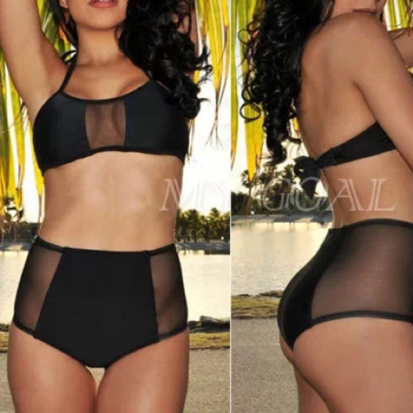 Black High Waist Mesh Bikini