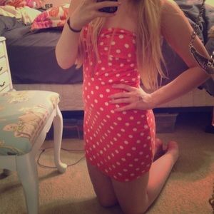 Strapless polka dot dress