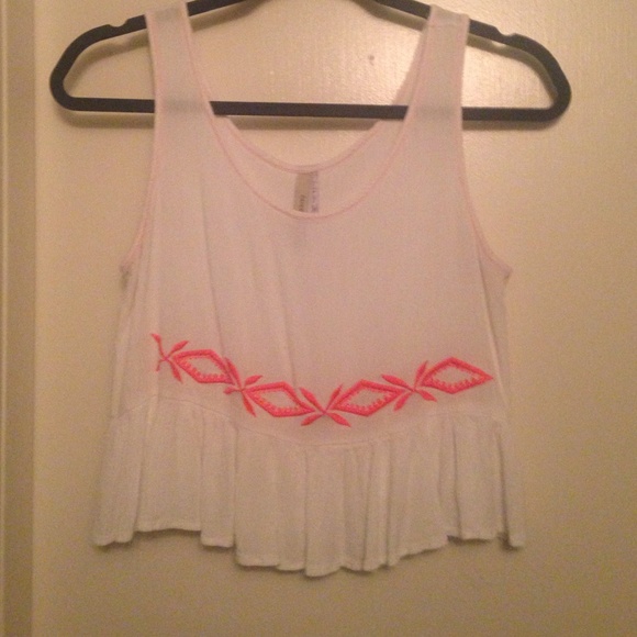 White peplum tank with pink detail