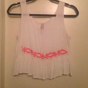 White peplum tank with pink detail