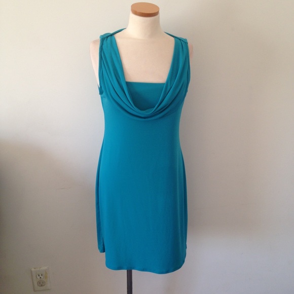 Aqua Cowl Neck Dress