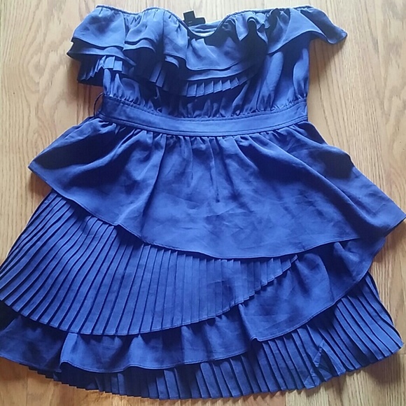 Strapless blue ruffle dress