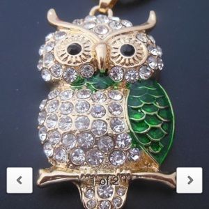 GC sparkling crystal pendant necklace, enamel owl