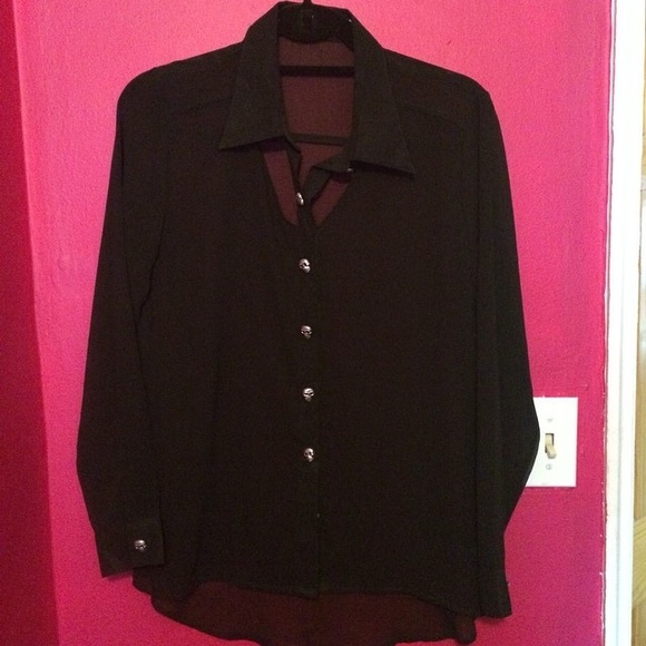 Black skull button blouse - Picture 1 of 1
