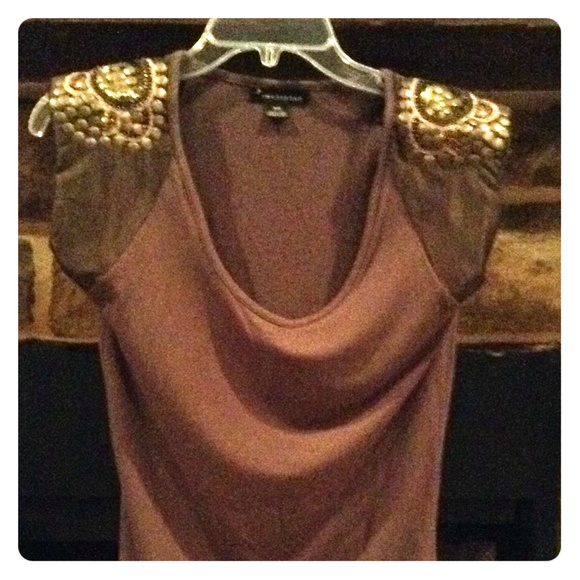 Forever 21 army green stretchy top w gold accents