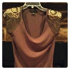 Forever 21 army green stretchy top w gold accents