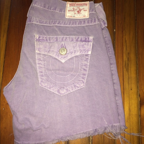 Lilac Denim Fringed Shorts