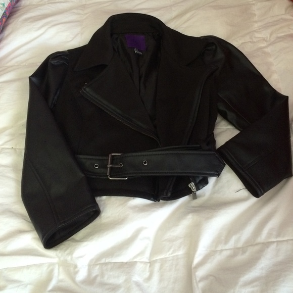 Leather & fabric jacket with belt