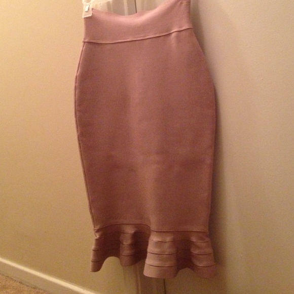 Taupe Bandage pencil skirt with fluted hem