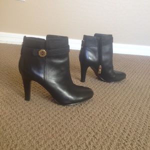 Black Tory Burch booties gold accents
