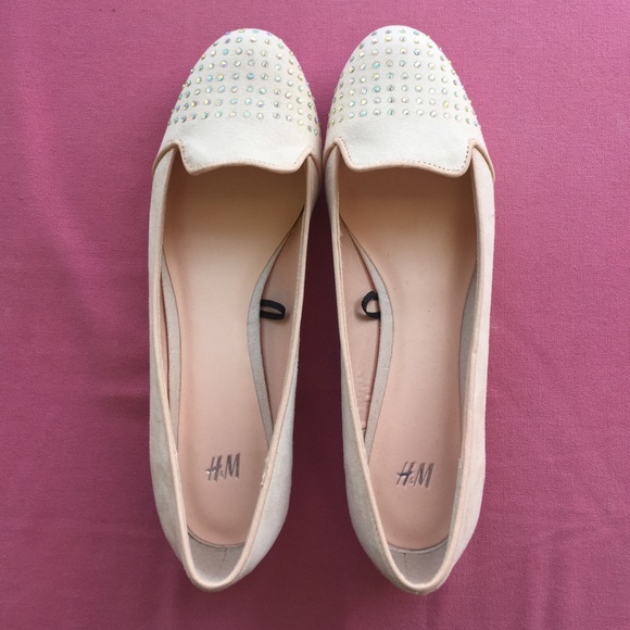 Light pink jeweled slip ons