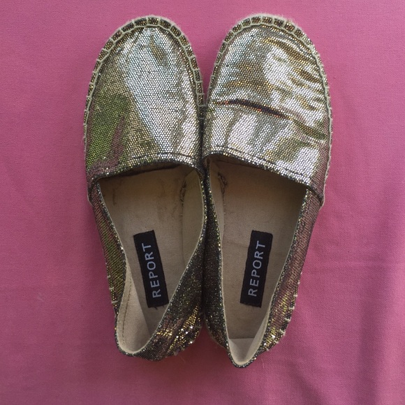 Gold "sparkly" slip ons