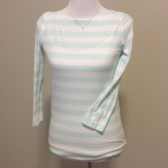 XS Essential Boatneck Tee. mint/white striped.