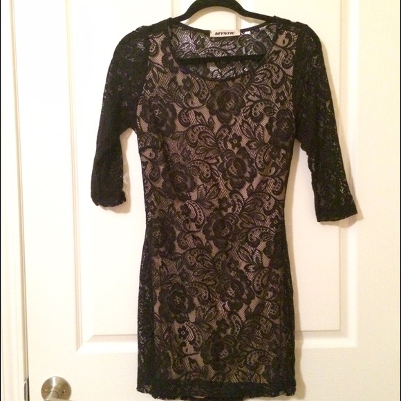 Black Lace Dress with Nude Lining