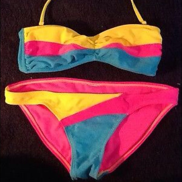 girls Xhilaration Neon color block Bikini - Picture 1 of 2