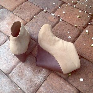 Tan wedge booties