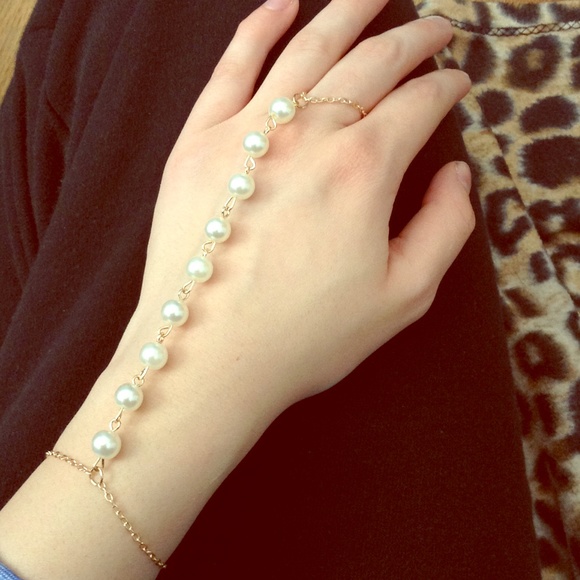 14k gold plated pearl beaded ring bracelet