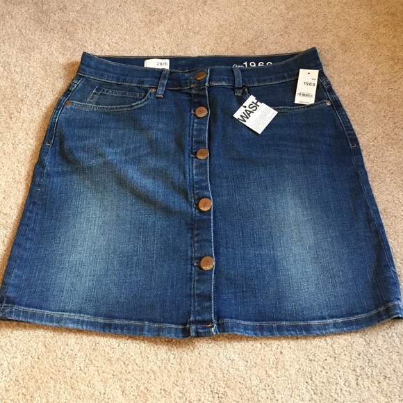 gap button front denim skirt
