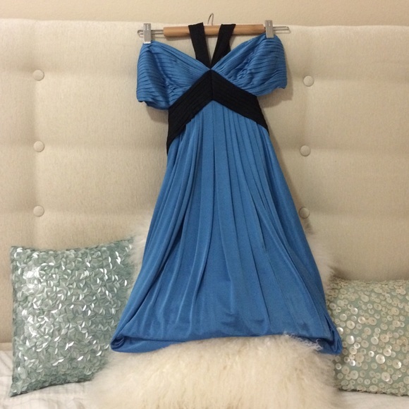 bcbg open back dress BCBG MAXAZRIA BLACK BACKLESS LONG DRESS w/ SPLIT CAP SLEEVE & BUILT IN BODY  SUIT