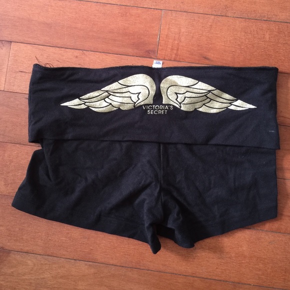 VS black short yoga pants with gold glitter logo