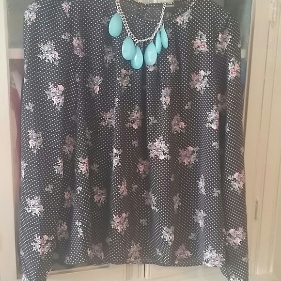 Black floral long sleeve blouse