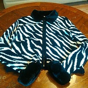 Zebra print zip up sweater