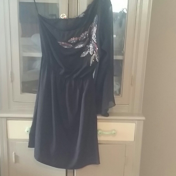 One sleeve black beaded dress