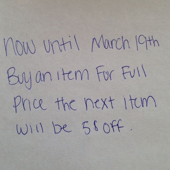 Buy 1 get 5$ off the next purchase
