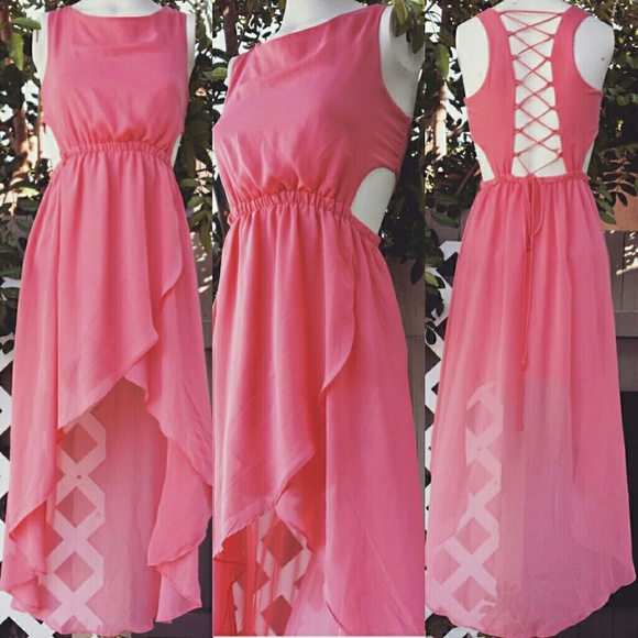 GUC = (Good Used Condition) Coral High/Low Dress - Picture 1 of 1