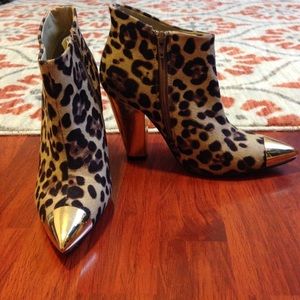 Leopard gold ankle booties