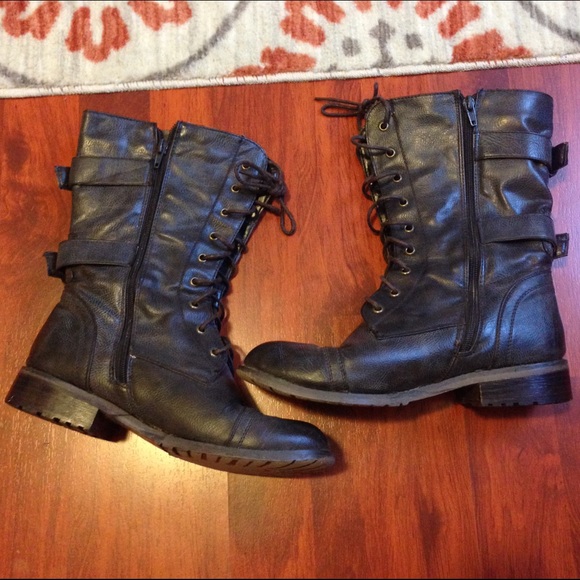 Brown knee combat boots