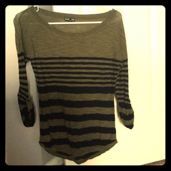 Olive green and black striped top