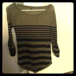 Olive green and black striped top