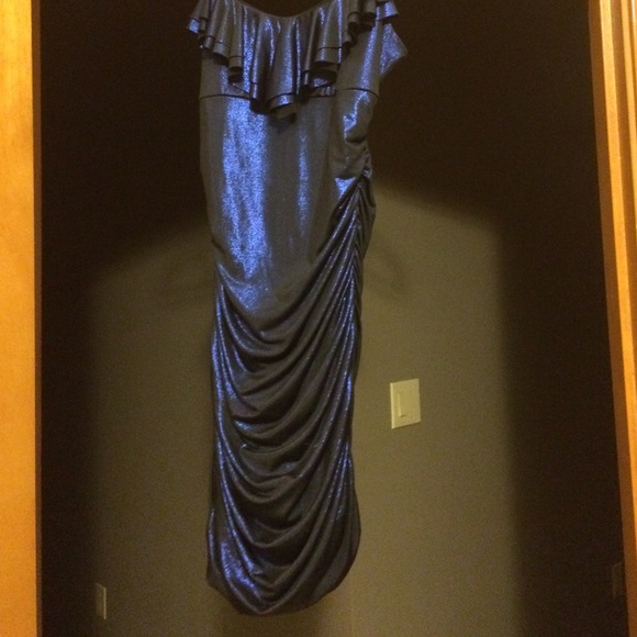 Metallic Blue Spaghetti Strap Dress