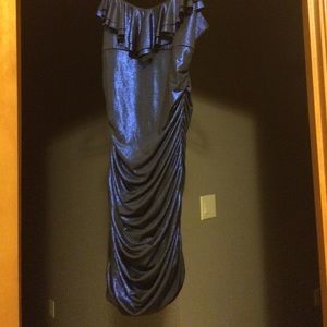 Metallic Blue Spaghetti Strap Dress
