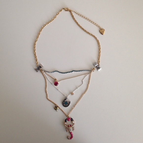 Betsey Johnson 3 layers pink scorpion necklace