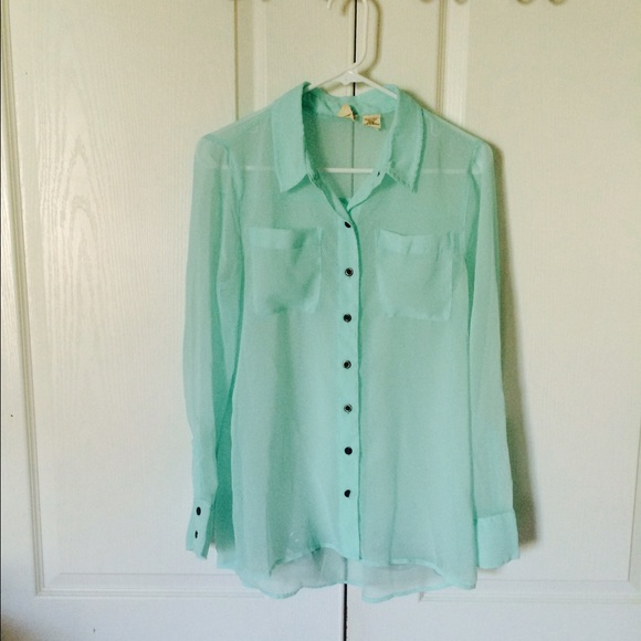 Light Blue Sheer Button Up Top