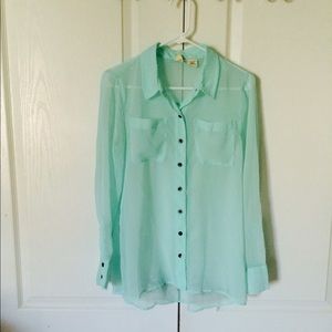 Light Blue Sheer Button Up Top
