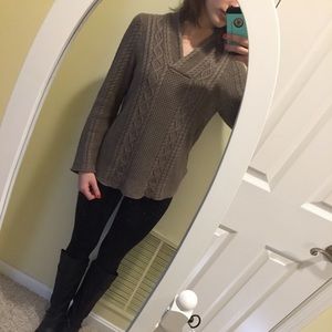 Jeanne Pierre tan sweater with shawl collar