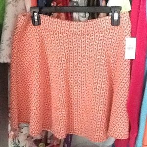 Orange and White Square Patterned Skater Skirt